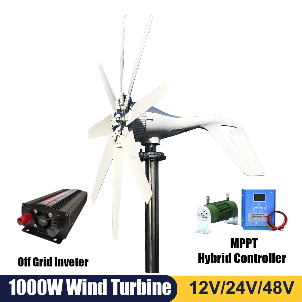 1000w Wind Turbine Generator 48V 24V 12V Windmill HorizontaWind Generat Kit Free Energy Altern With MPPT Controller For Home Use