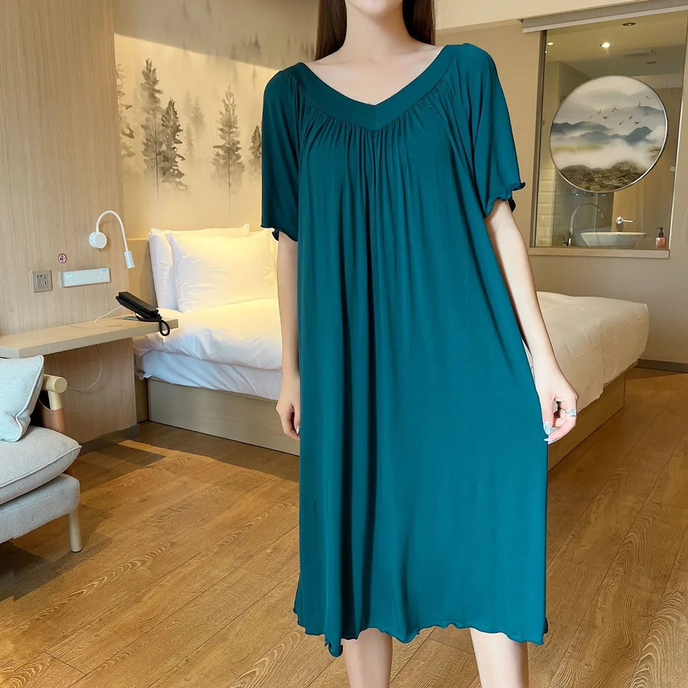 

Fdfklak New Womens Nighte Dress Summer Soft Sleepwear Korean Feminine Sexy Short Sleeve Loose Nightdress Night Underwear