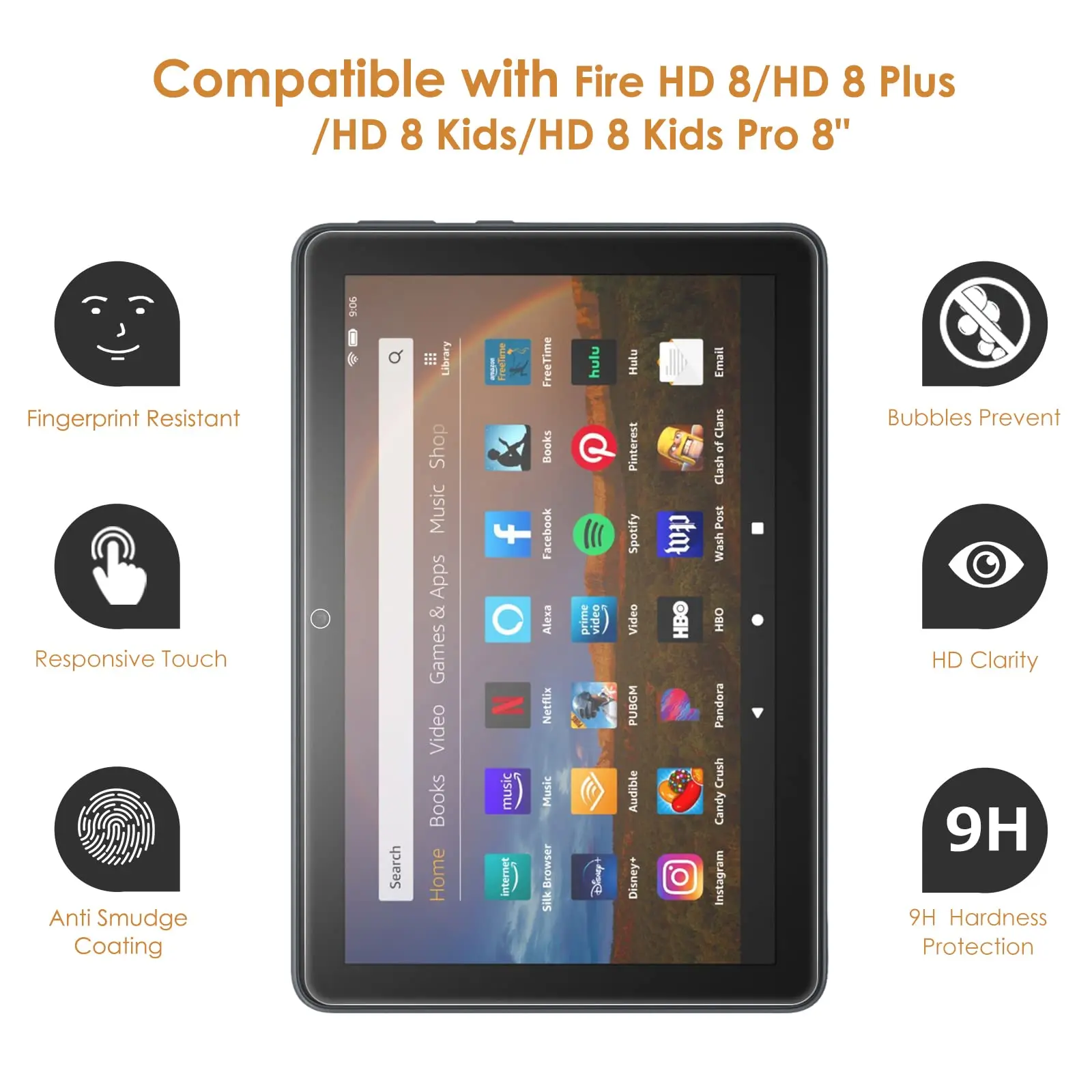 Защита экрана для Amazon Fire HD 8/Fire HD 8 Plus/Fire HD 8 Kids/Fire HD 8 Kids Pro 8 дюймов 2022 2020 выпущенное закаленное стекло