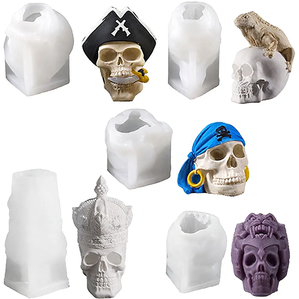 Lizard Crown Skull Silicone Candle Mold 3D Armored Zombies Resin Mold Handmade Plaster Making Tool Spooky Halloween Gothic Decor