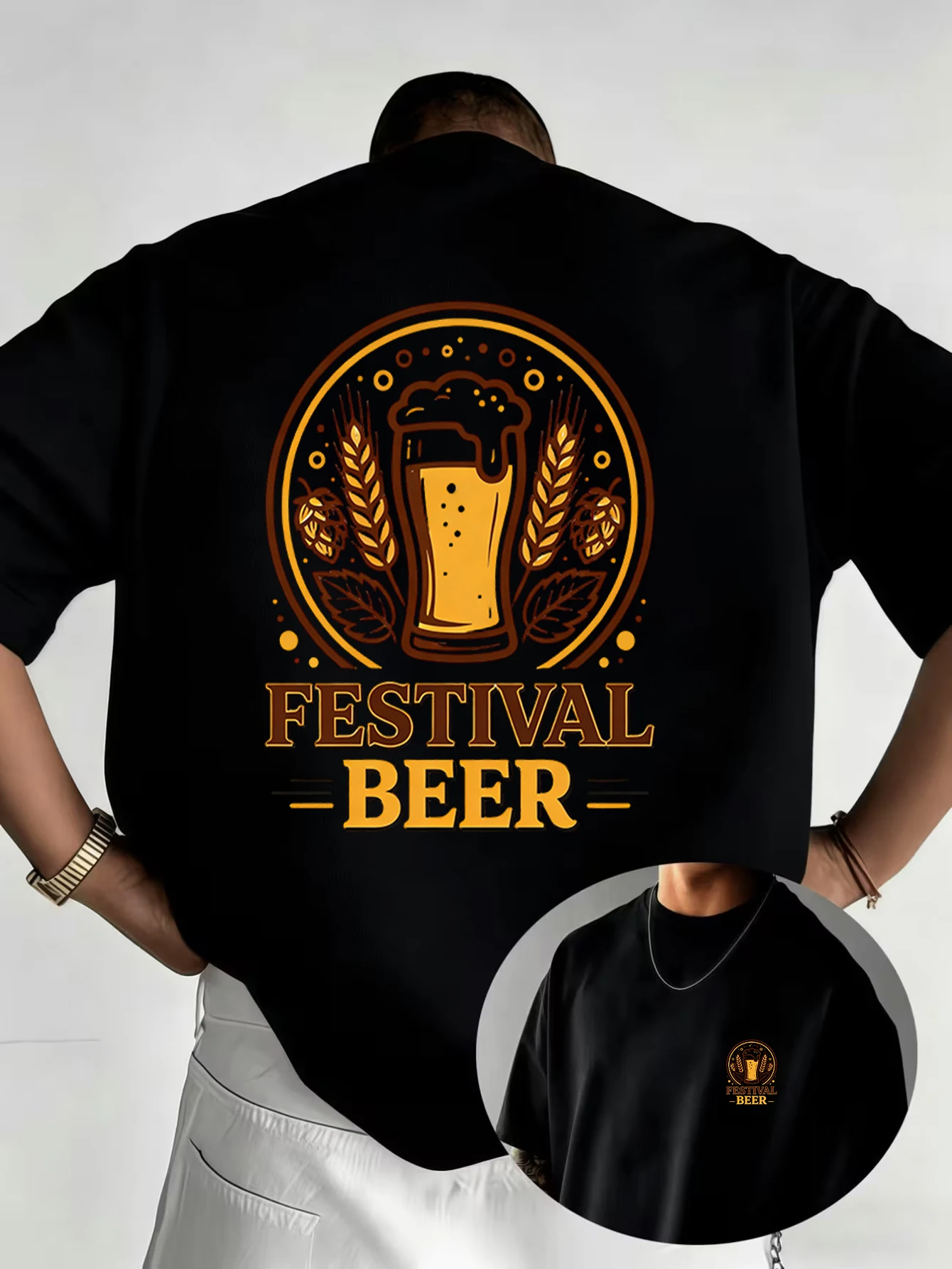 Pretzel And Beer Graphic T‑Shirt Oktoberfest Cartoon Pretzel Character Wheat Hop Print Casual Short Sleeve Tee
