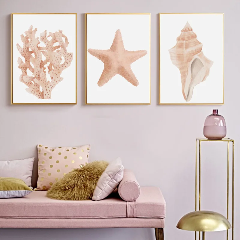 Wonderful Marine Life Starfish Conch and Lobster Cute Canvas Posters and Printed Pictures for Bedroom and Children's Room Decor