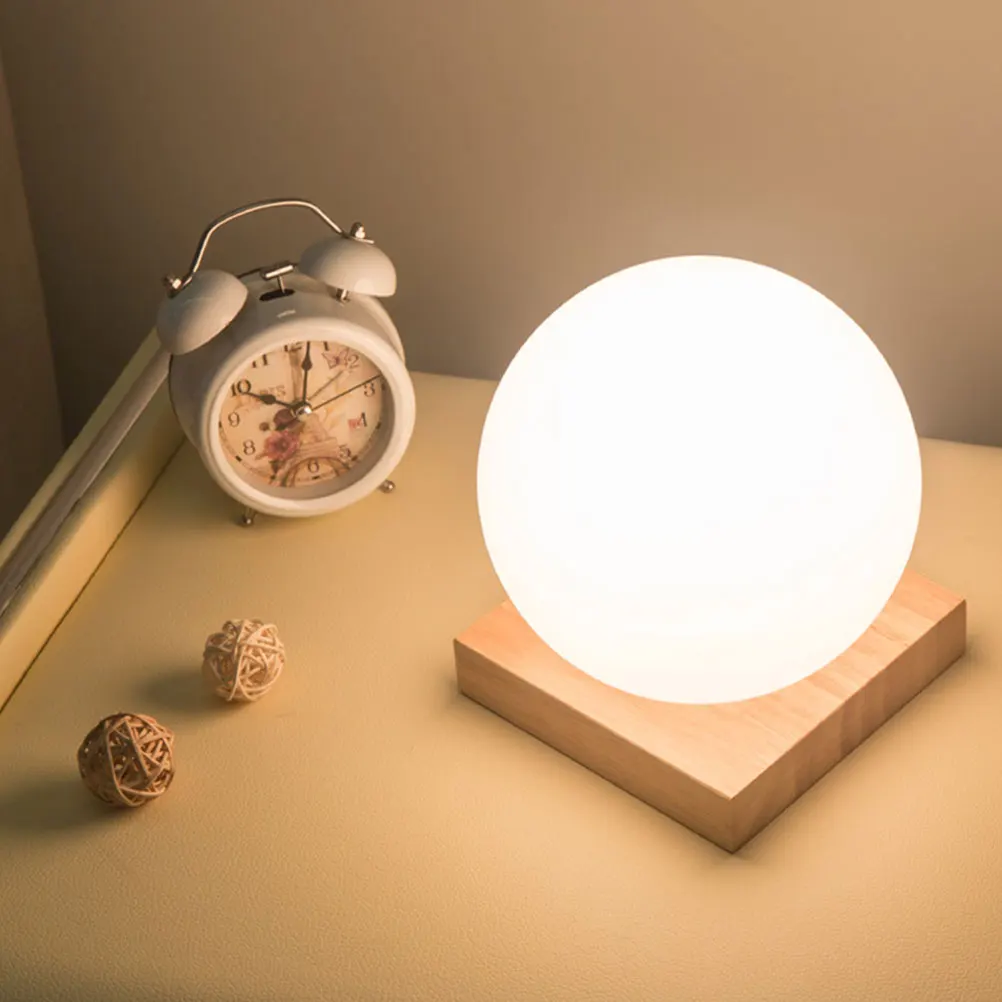 

Stylish Glass Bedside LED Night Light for Bedroom Home Wooden Table Compact Design Simple Elegant Charging Easy