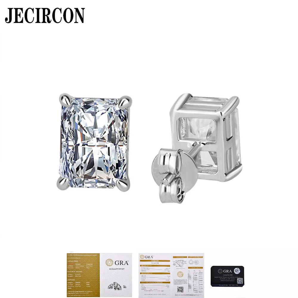 

JECIRCON Hot Selling S925 Sterling Silver Moissanite Earrings Radiant Cut Simple Temperament Rectangular Studs Simple Versatile