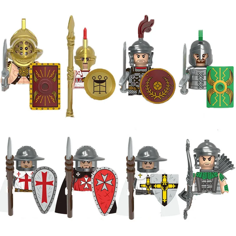 Military Building Blocks Medieval Time Roman Action Anime Soider Figures Toys Adults Children Gifts Sword Shield Helmet Equipmen