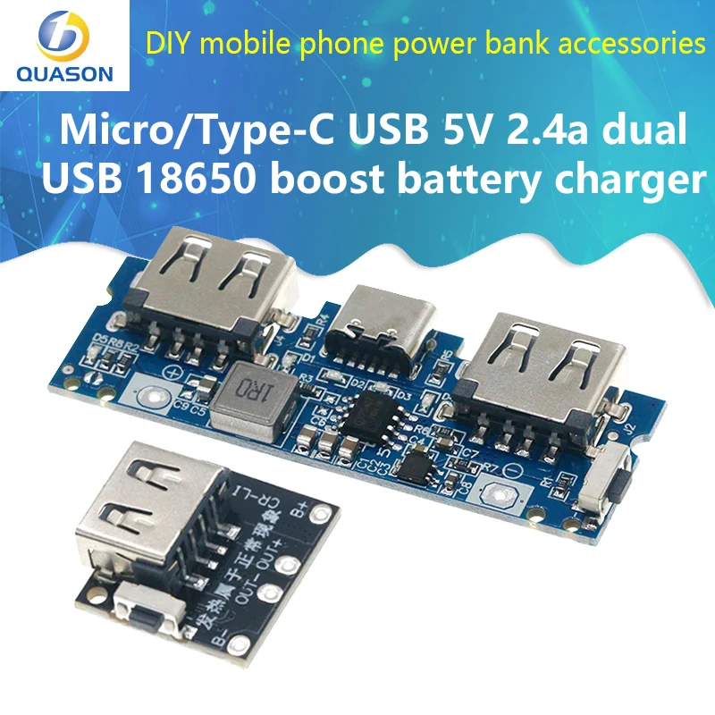 Micro/Type-C USB 5V 2.4A Dual USB 18650 Boost Battery Charger Board Mobile Power Bank Accessories For Phone DIY