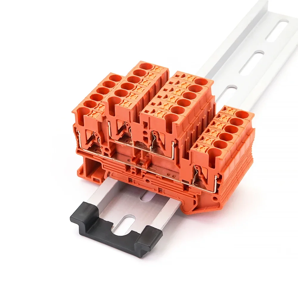 10Pcs Din Rail Terminal Block PTTB-2.5 Electrical Connector Double Layer Spring Wiring Connection Wire Conductor Screwless Type