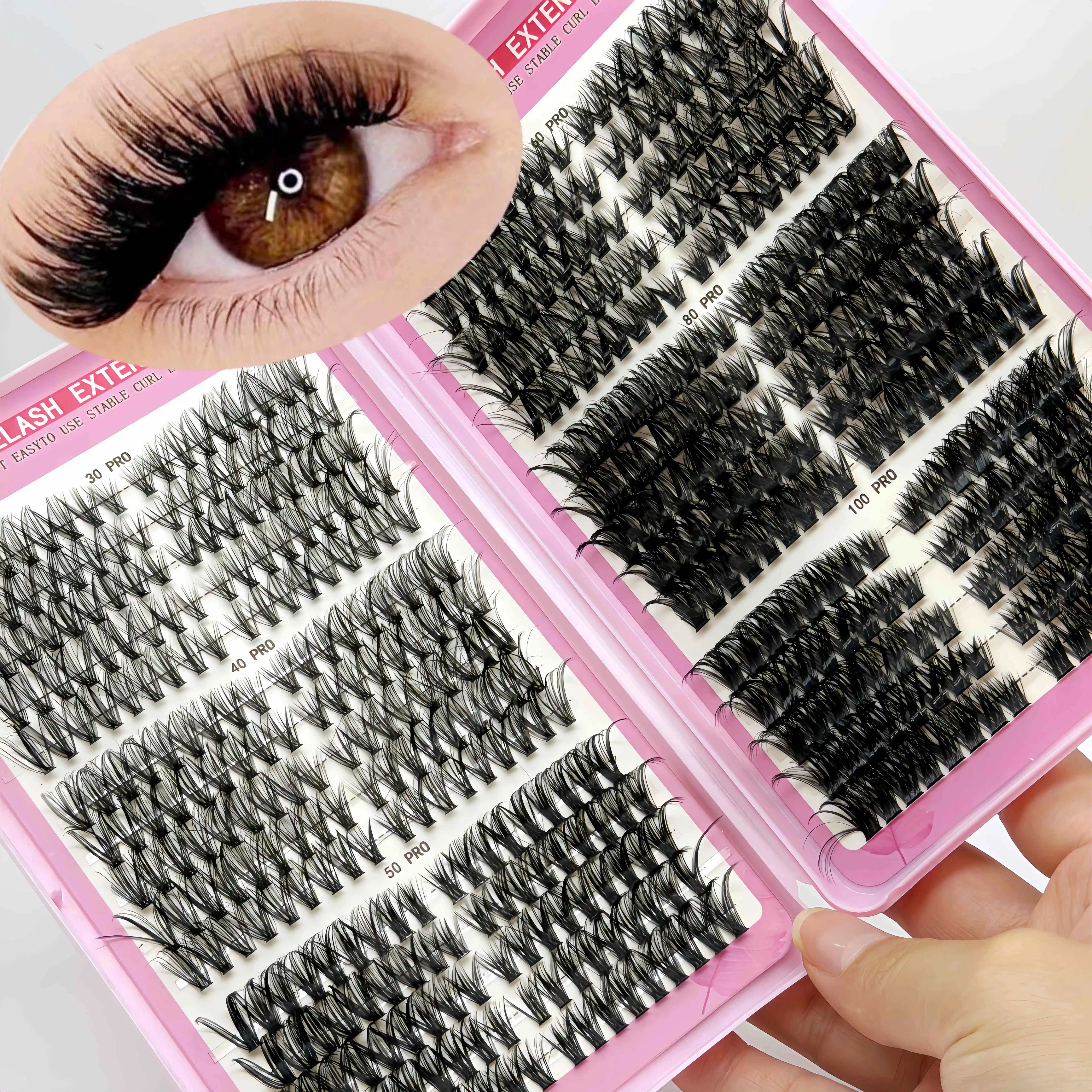 High-capacity DIY self-grooming multi-density single-cluster false eyelashes, ranging from 30D to 100D, in a mixed pack. This se