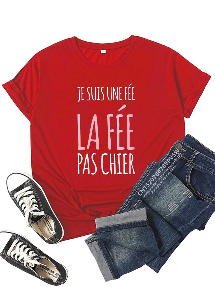 France Funny Letter Manche Courte Humour Je Suis Une Fée Graphic T-shirt Girl Y2K Harajuku Black Pink Red New Tee Tops