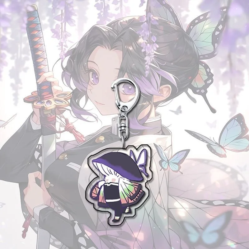أنيمي شيطان القاتل الاكريليك مفتاح سلسلة Kochou Shinobu سلسلة مفاتيح مصنوعة من الأكريليك على ظهره قلادة اكسسوارات الديكور Keyrings هدية #5