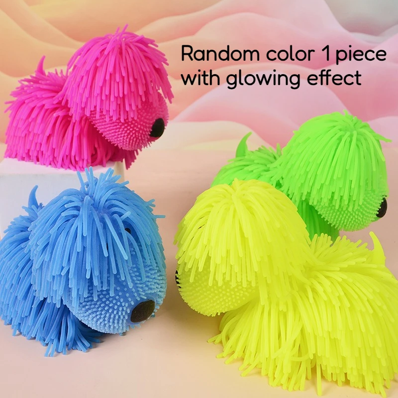 Stress Reliever Squeeze Toy Long-Haired Dog Glowing Creative Fidget Toy for Adult Home Office Desk Decor Cartoon Cute Fun Gifts