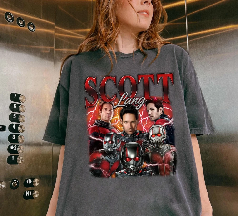 

Футболка 90-х годов в стиле ретро Scott Lang: футболка с супергероем Bootleg, унисекс, всесезонный базовый слой для пар, уличная одежда, топ