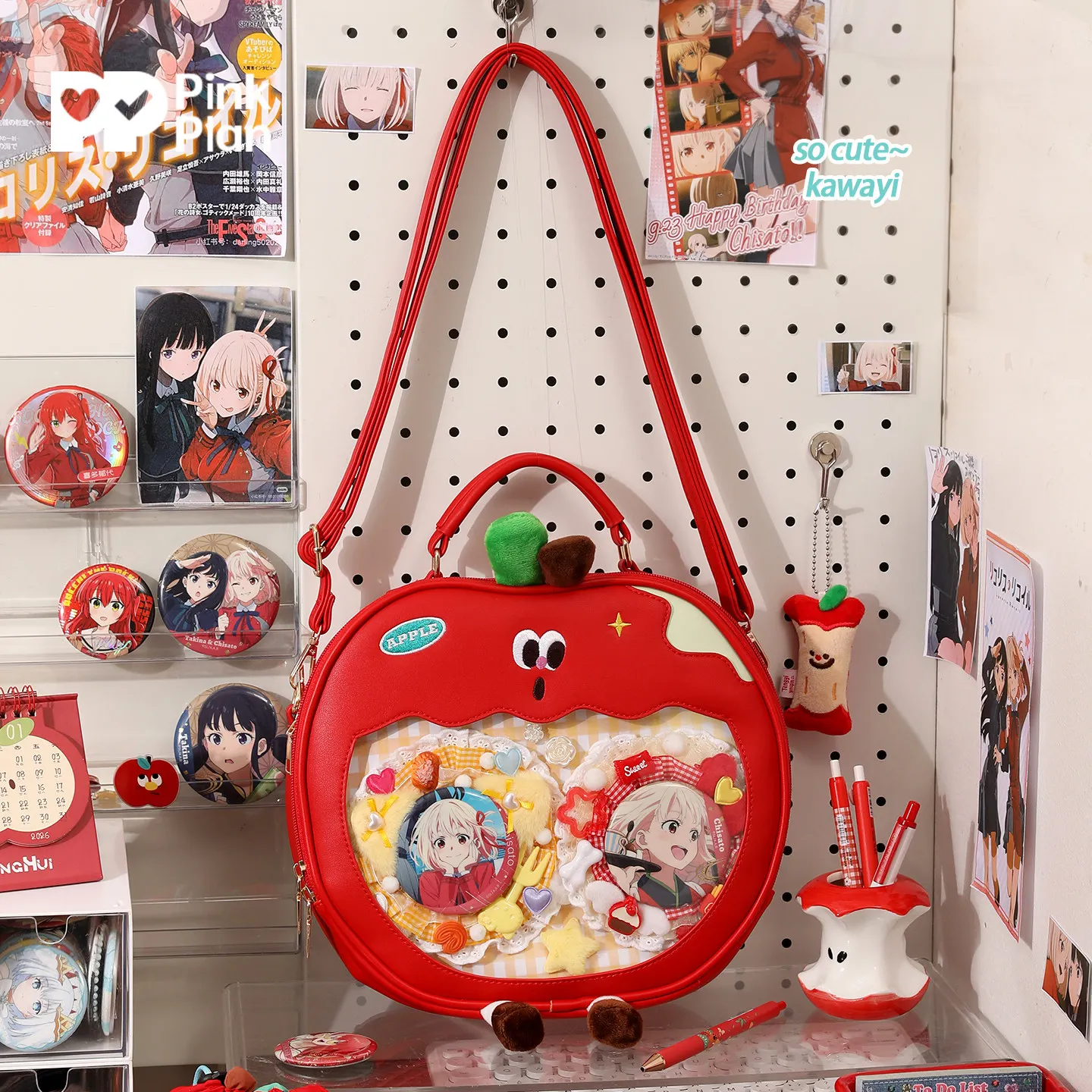 Original Cute Sweet Apple Lta Bag Two-dimensional Messenger Bag Female Bar Bag Large Capacity Red Backpack Backpack for Women