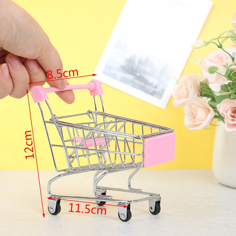 Mini Shopping Carts Toy Cart Simulation Miniature Shopping Cart Storage Pretend Play Toys Handcart Toy Baby Trolley for Kids
