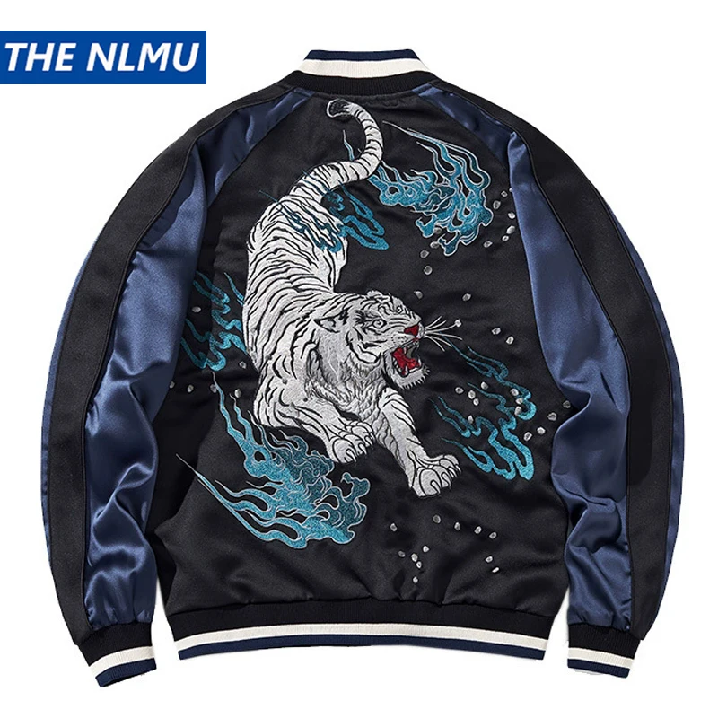 

Men's Tiger Embroidered Baseball Jacket Spring Autumn Streetwear Japanese Sukajan Souvenir Jackets Unisex Varsity Coats