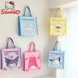 Anime Sanrio Hello Kitty Melody Water Proof Tuition Bag Cinnamoroll Kuromi Double-layer Tote Bag Art Pack Shopping Bag Gifts