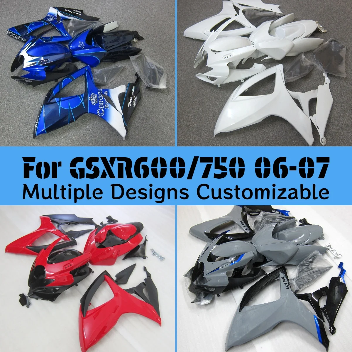 

GSXR600/750 2006 2007 комплект пластиковых чехлов для кузова для GSXR 600 750 06 07, обтекатели мотоцикла, литьевой кузов