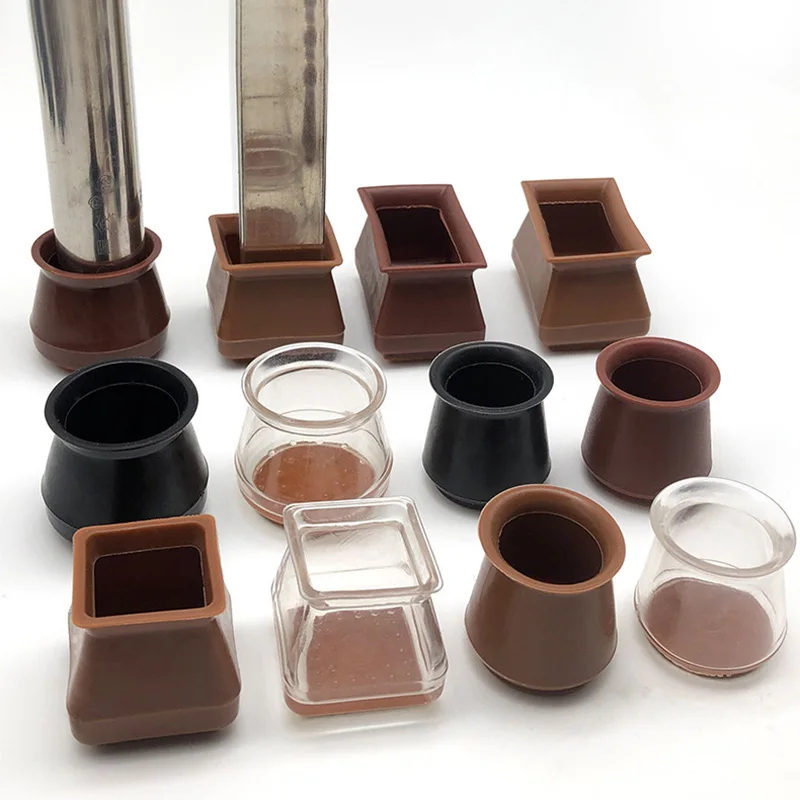 12Pcs Rubber Felt Furniture Caps Anti Slip Chair Table Feet Covers Pipe End Plug Protective Floor Pads For Furniture Legs Brown