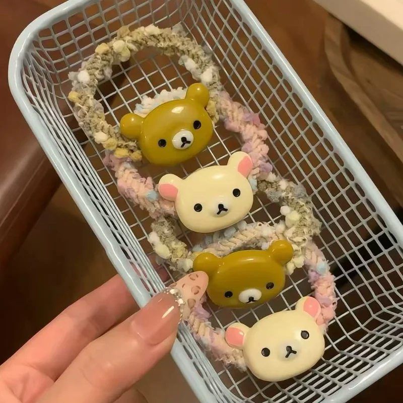 

Новая милая веревка для волос Rilakkuma, минималистичный модный высокий хвост, вязаная эластичная резинка для волос, милый студенческий головной убор для девочек, подарок на день рождения