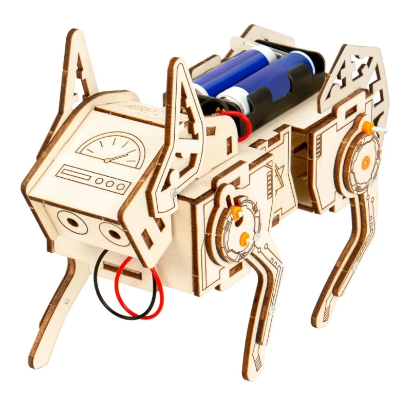 Voice Controlled Quadruped Robot Dog Wooden Science Model For Kids Educational Science Project With Sound Interaction F19E