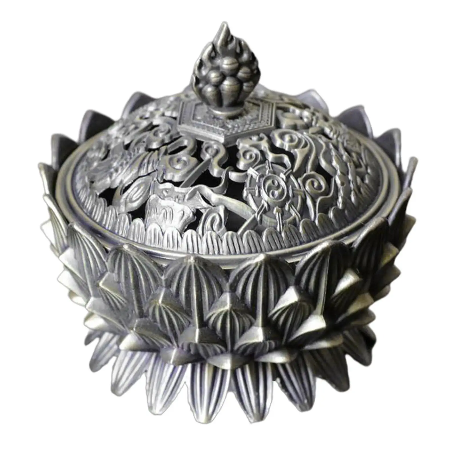 Zinc Alloy Incense Burner Censer Lotus Pattern Anti Rust Classic Furnishing Holder for Meditation Yoga Room