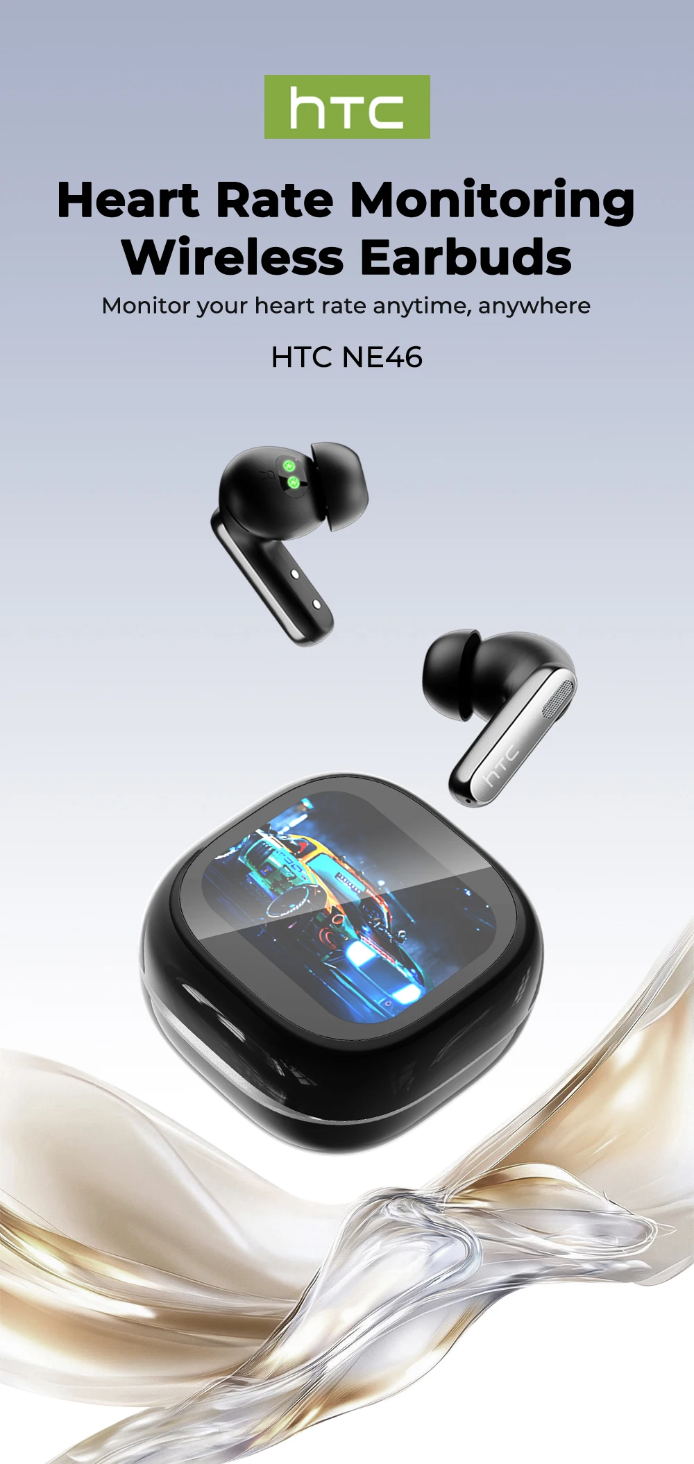 HTC NE46 TWS Ohrhörer BT 6.0 Herzfrequenzüberwachung Ohrhörer Smart Screen Ladecase Geräuschunterdrückung HiFi Stereo KI-Übersetzer – Detail 2