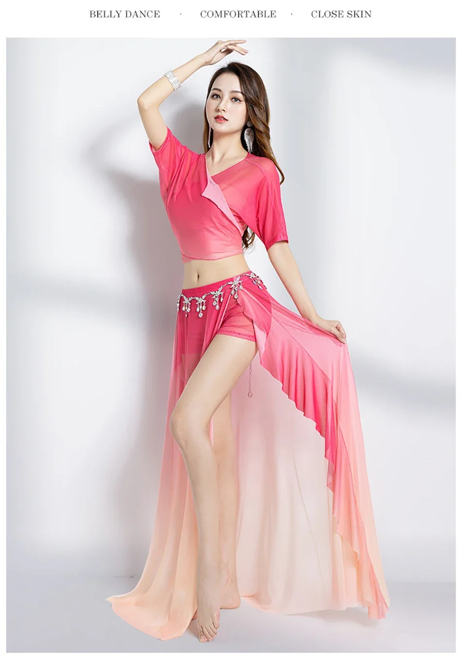 

Костюм для танца живота, комплект из 2 предметов, топ и юбка, танцевальный наряд для взрослых женщин, костюм для сценического выступления, тренировочная одежда
