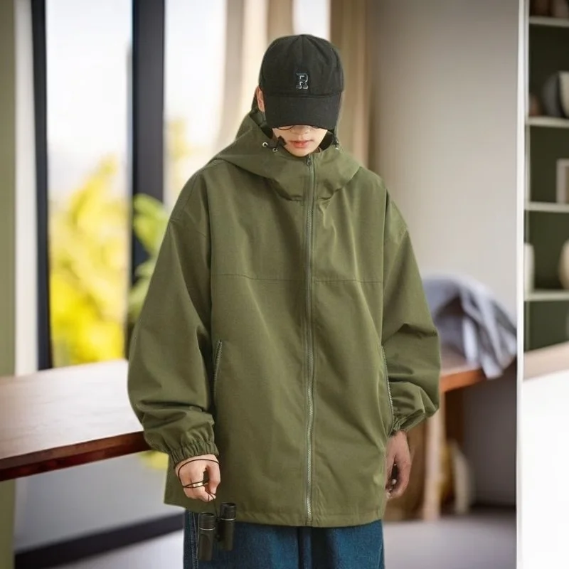 

Men Solid Coat Long Sleeve New Couple Matching Spring Autumn Lightweight Loose Teen Casual Outerwear Windbreaker Jacket