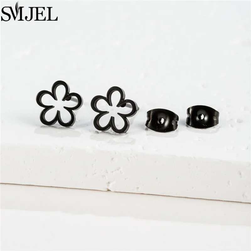 Korean Daisy Ear Studs for Women Small Cherry Mushroom Skull Lock Key Stainless Steel Earrings Piercing Body Jewelry Accessories