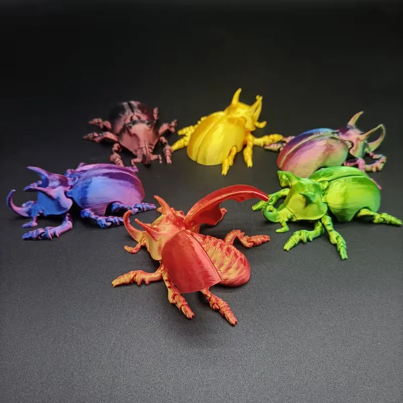 3D‑Printed Rhinoceros Beetle Model, Movable Legs &Wings, Multicolor Insect Statue for Home Office Desktop Decor Collectible Gift