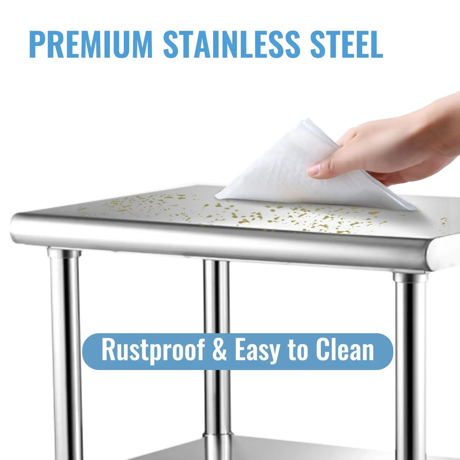 Stainless Steel Prep Table, 30 x 30 x 36 Inch, 800lbs Load Capacity Heavy Duty Metal Worktable with Adjustable Undershelf