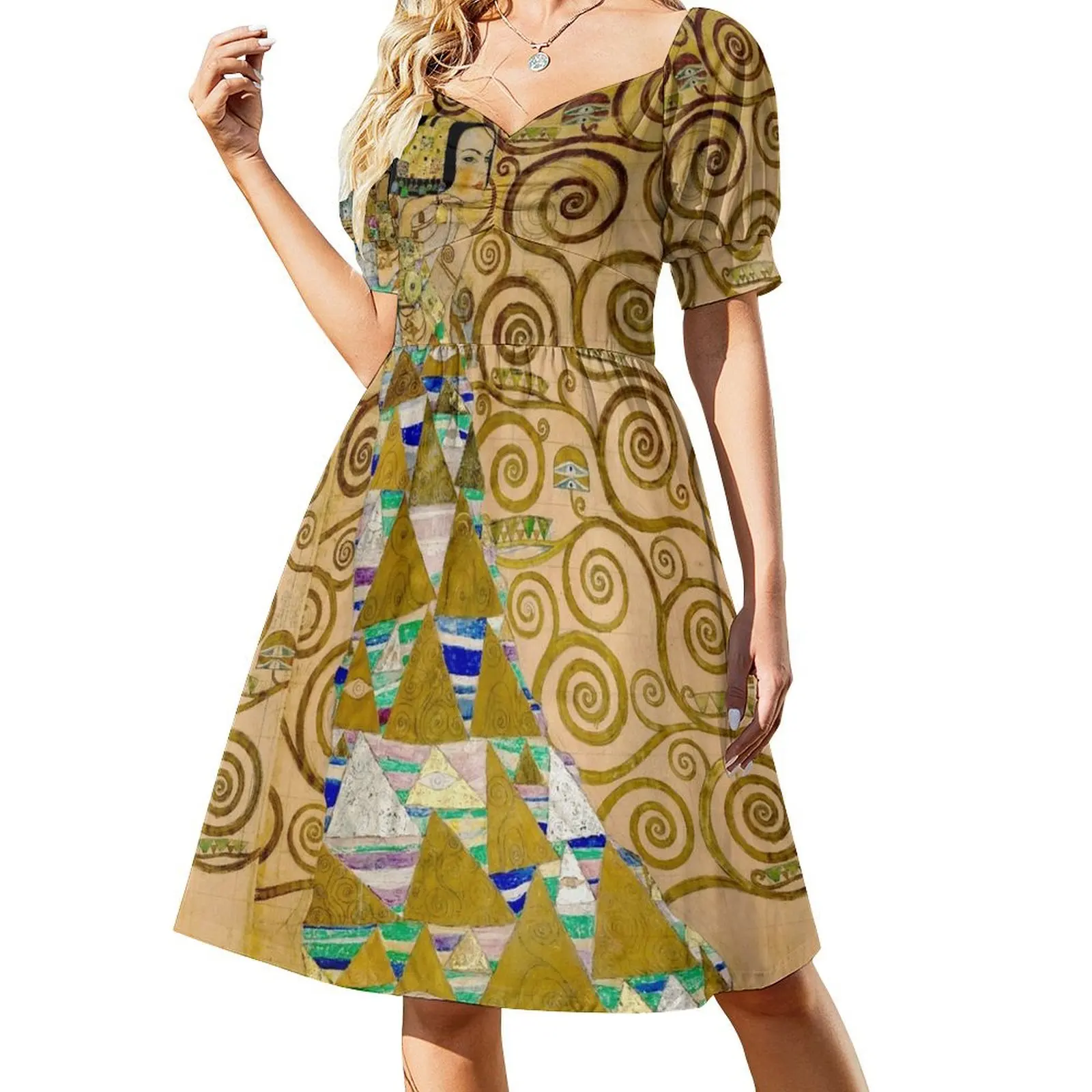 

The Tree of Life Detail (Rose-gold) 'Expectation' by Gustav Klimt Short Sleeved Dress Summer skirt purple dress Dress