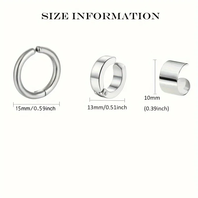 2pc Men\'s Stainless Steel Ear Bone Clip Earrings - Fashionable and Durable Ear Clips for Men Non-Piercing Fake Earring Jewelry