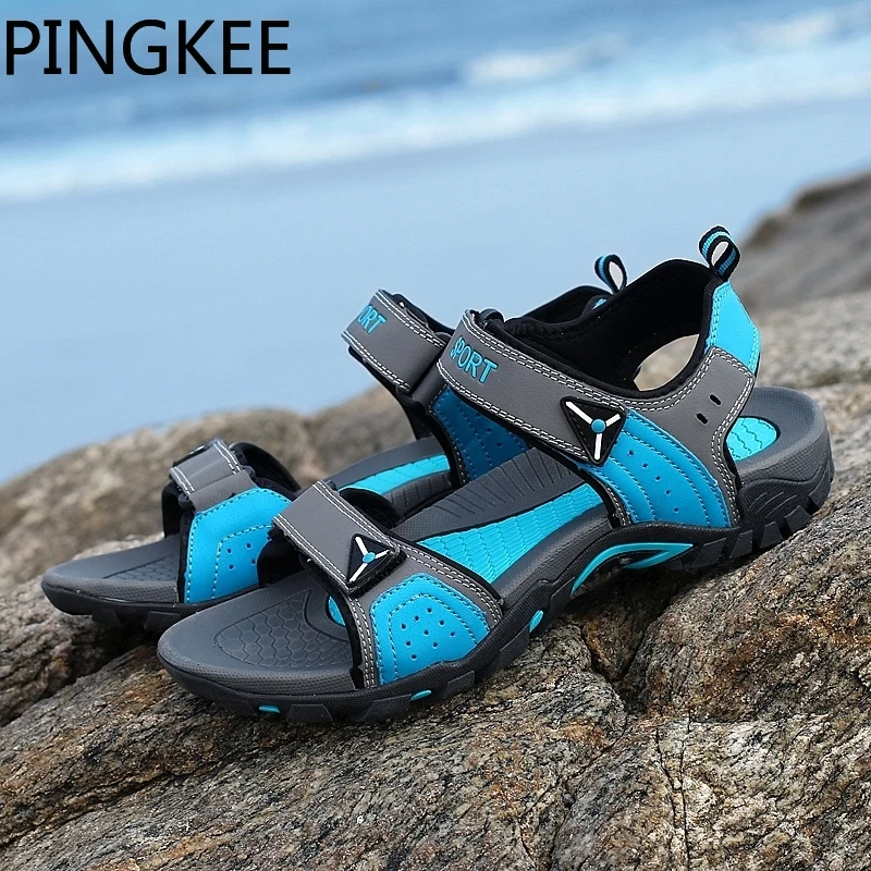 PINGKEE Super Lightweight Men\'s Summer Open Toe Lace Lock Water Aqua Webbing Lining Cross Strap Man Summer Beach Sandals For Men