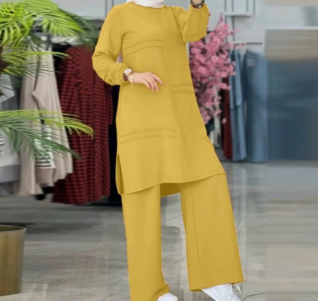 Moyen-Orient Sle Long Sve irt et pantalon ensemble femme Faion automne Collection Polyester tissu rond Ne deux pièces costume