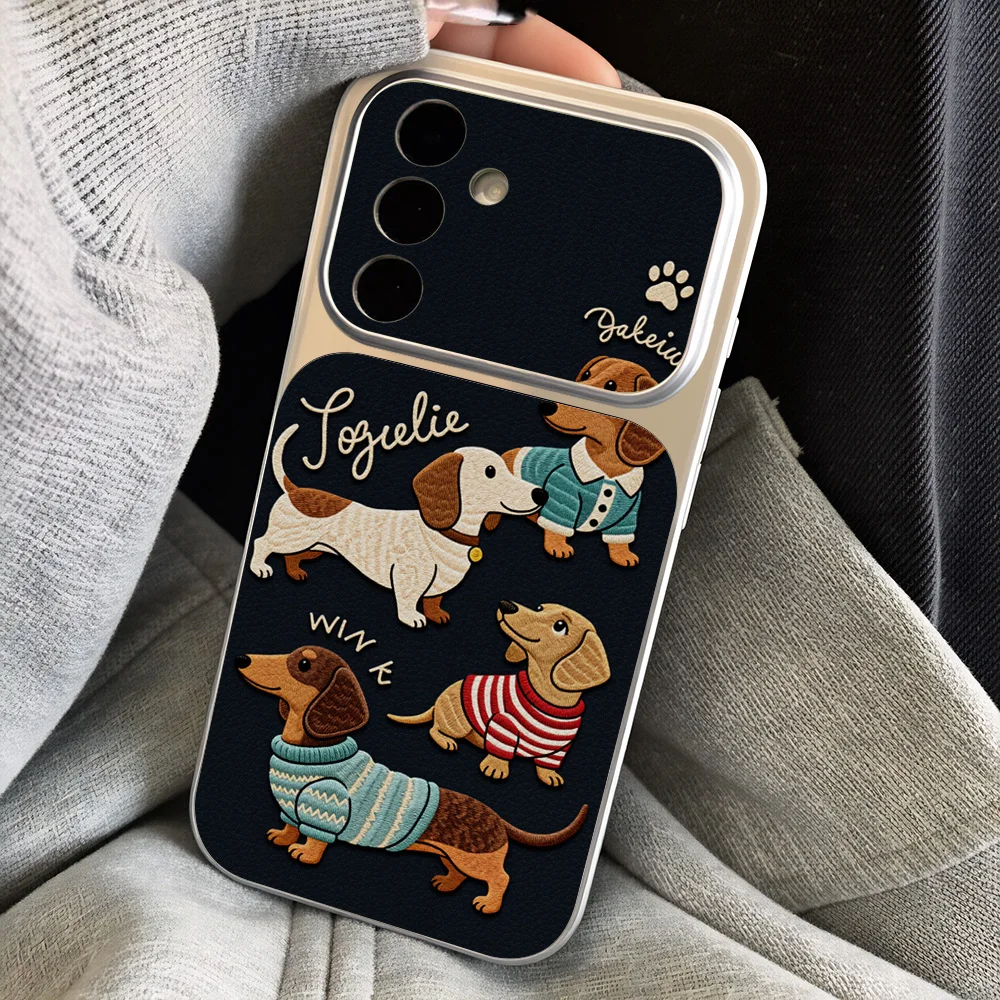 Cartoon Dachshund Phone Case For Samsung A56 A55 A57 A36 A37 A27 A26 A17 A16 A07 S26 Ultra S24 S25 FE Plus Lychee Leather Cover view 3