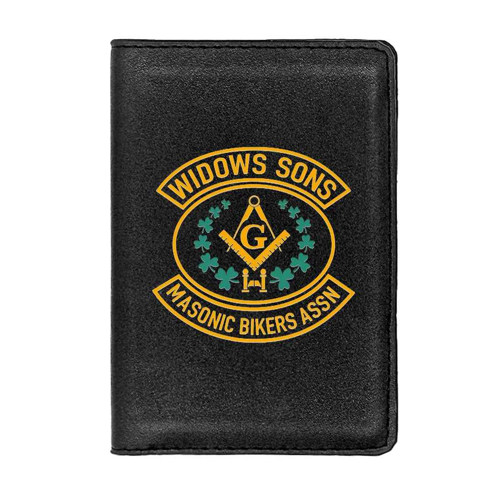 New Arrival Widows Sons Masonic sign Passport Cover Men Women Leather Slim ID Card Travel Holder Pocket Wallet Purse Money Case