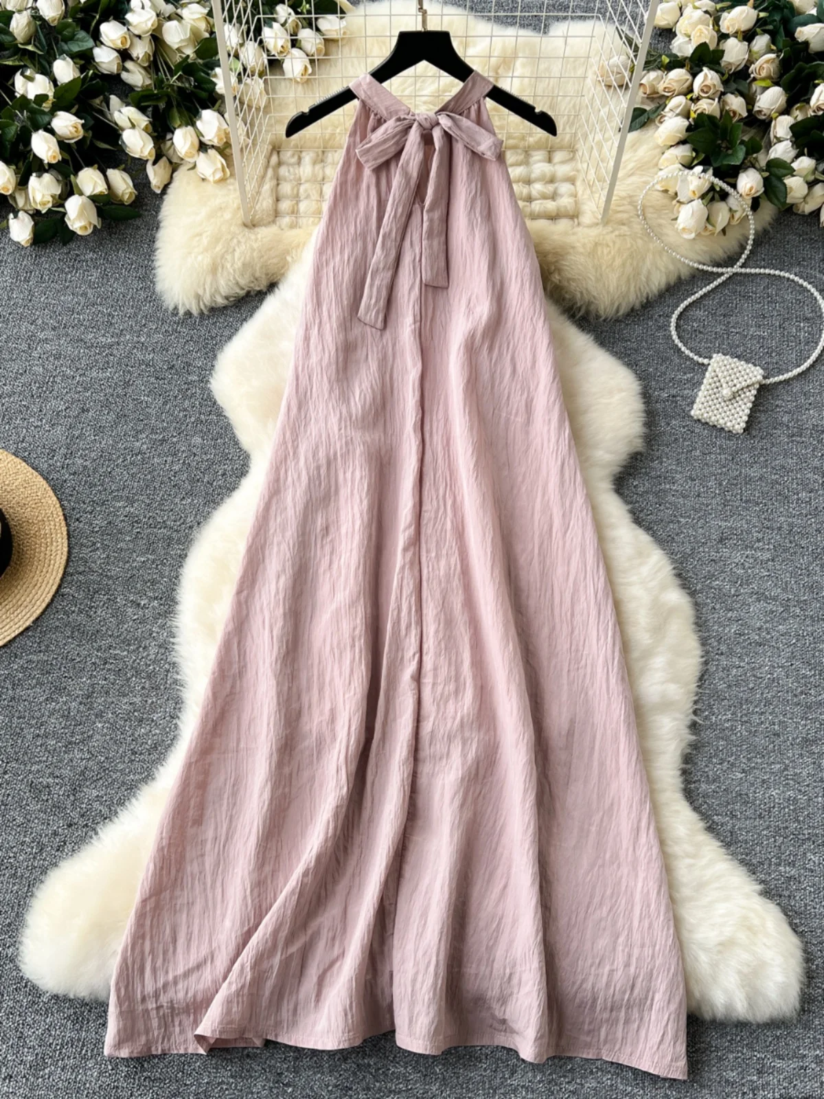 Beach Vaion Feel A-Line Midi Dr Women Svel Ne แขวนเอวสูงกระชับสัดส่วนลายดอกไม้ลำลองเดินทาง Sle