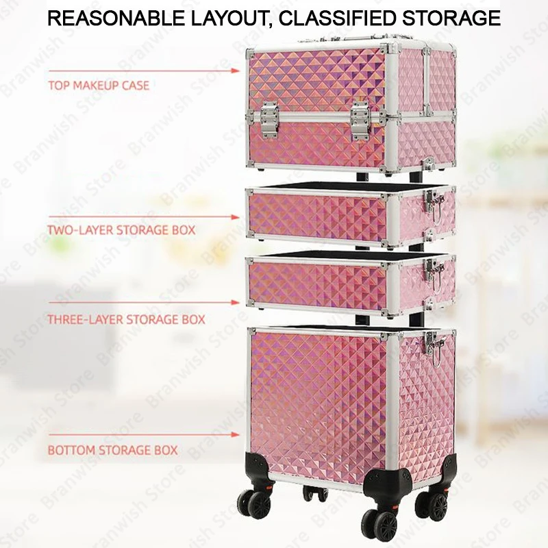 Professional Beauty Makeup Train Case Travel Trolley Cosmetic Case For Nail Manicure Portable Makeup Organizer Makeup Carrier