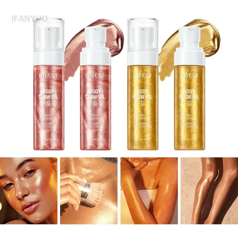 

Gold Rosegold Highgloss Highlighter Oil Glitter Shimmer Face Bronzer Diamond Highlight Contour Moisturizing Liquid Body Glow Oil