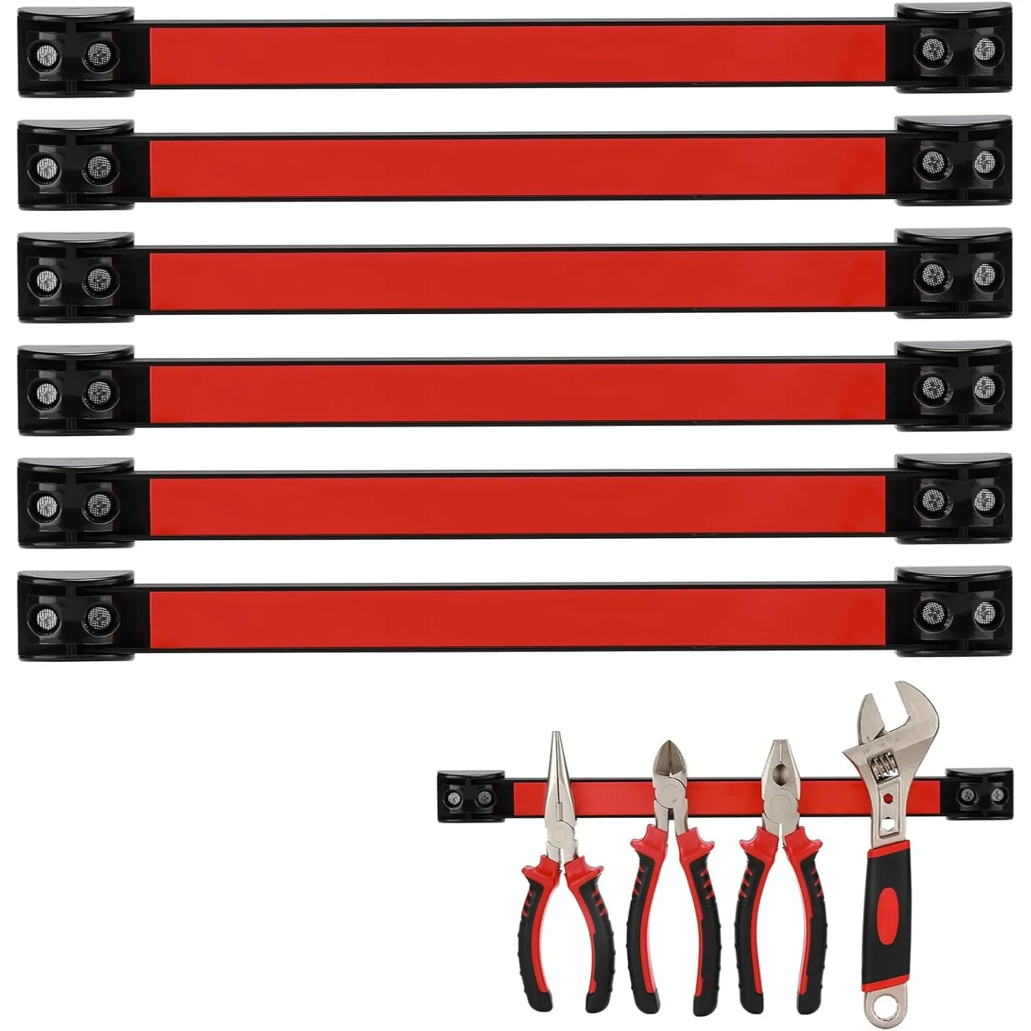 

Magnetic Tool Holder Strip 12 Inch 6 Packs, Heavy Duty Magnet Organizer Bar for Garage Workshop, Holds 15lbs Each, Cr-V Steel