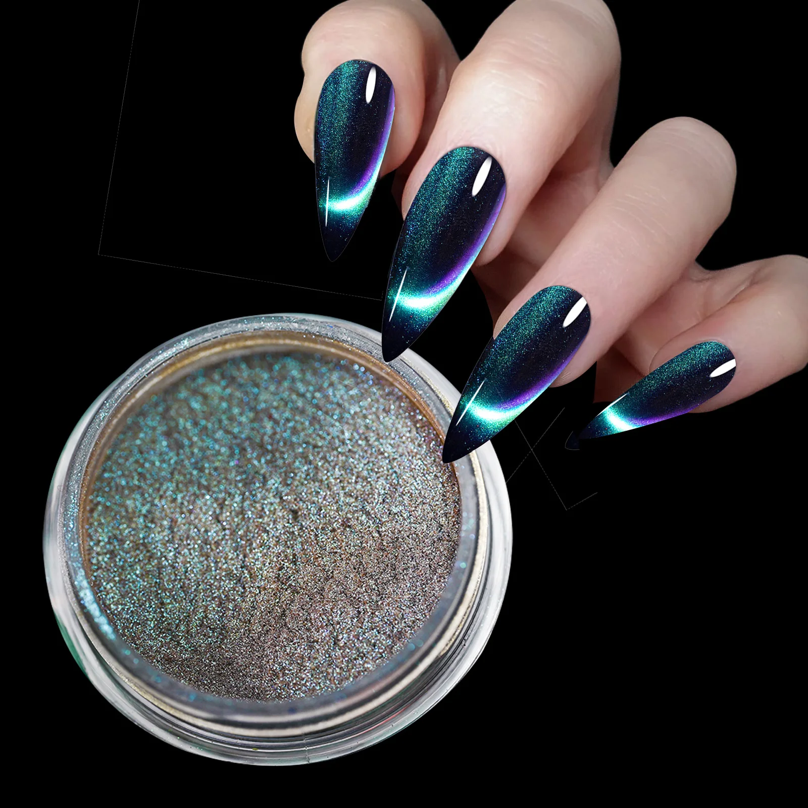 Polvo Magnético para Uñas 9D HD Efecto Camaleón Brillante, Pigmento Cromado, Polvo Brillante para Arte de Uñas con Efecto Ojo de Gato, Gel UV
