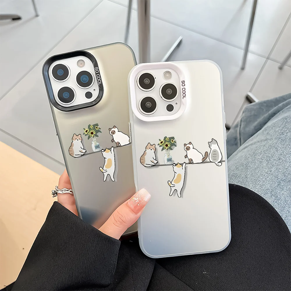 

Cute cats and potted plants phone case for iPhone 17 16 15 14 13 12 11 Pro/ Max/Plus shock-proof rear cover anti-fingerprint