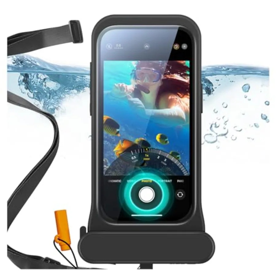 

Waterproof Phone Pouch for Snorkeling: TPU, Black, IPX8 Floating Protection with Underwater Touch Sensitivity and Lanyard
