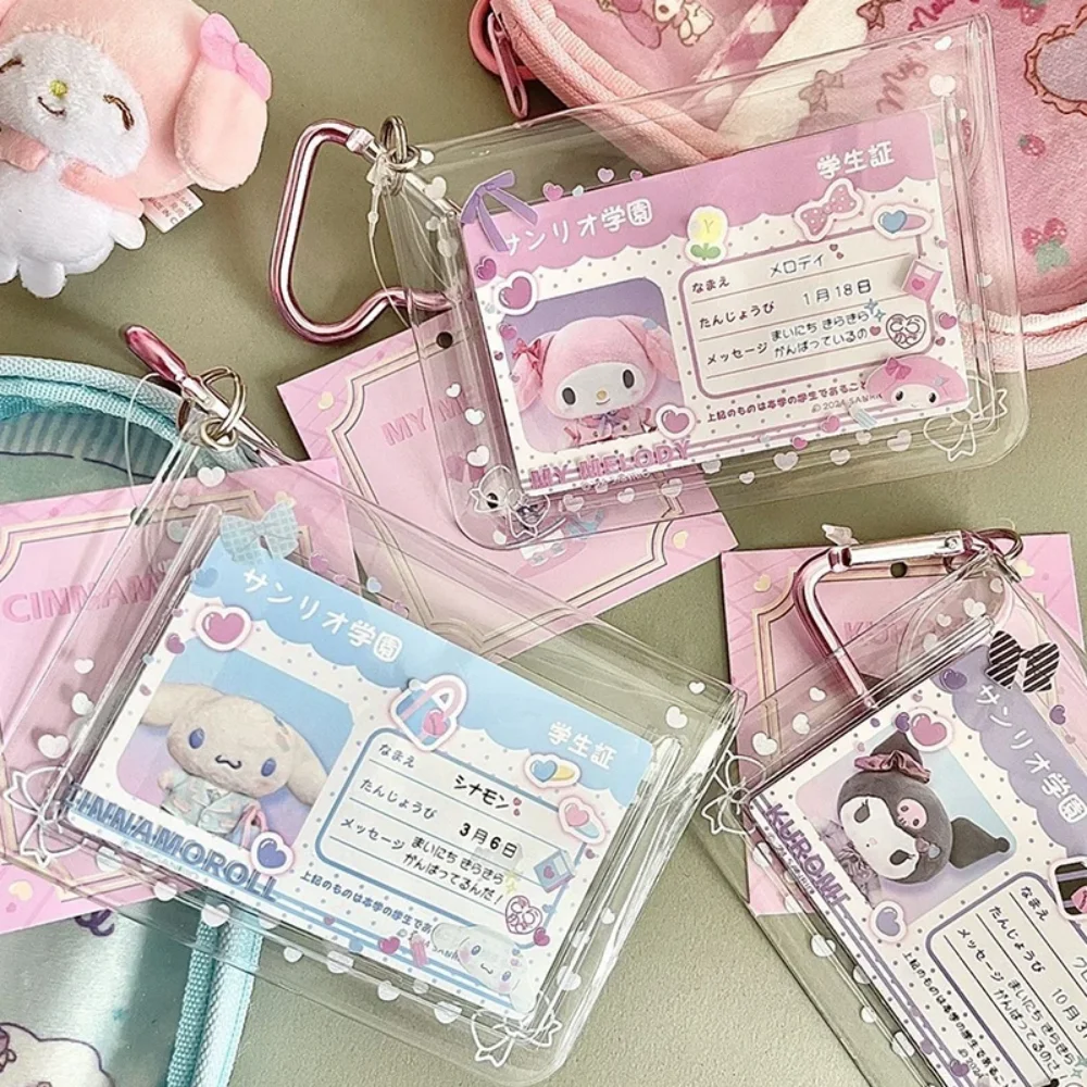Kawaii Sanrio Hello Kitty Melody Cinnamoroll tarjetero transparente dibujos animados Kuromi tarjeta de identificación de estudiante funda protectora para tarjeta de autobús