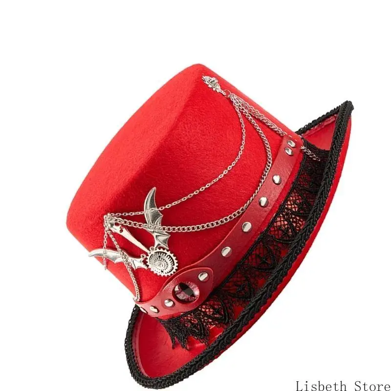 124A Vintage Metal Gears Attached Felts Top Hat Halloween Steampunk Zylinder Hat
