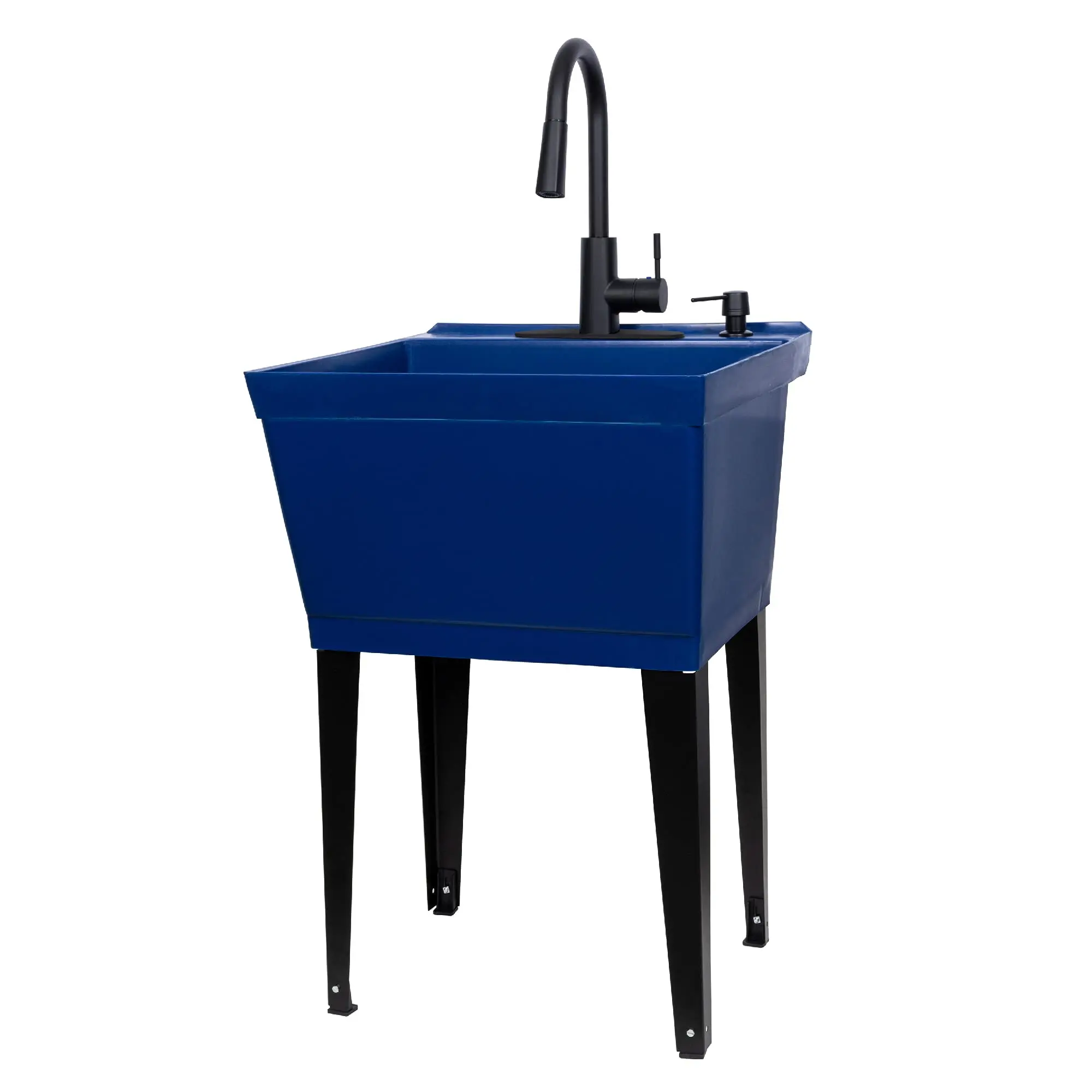 Black Utility Sink with High Arc Black Faucet by by JS Jackson Supplies, Pull Down Sprayer Spout, Heavy Duty Slop Sink