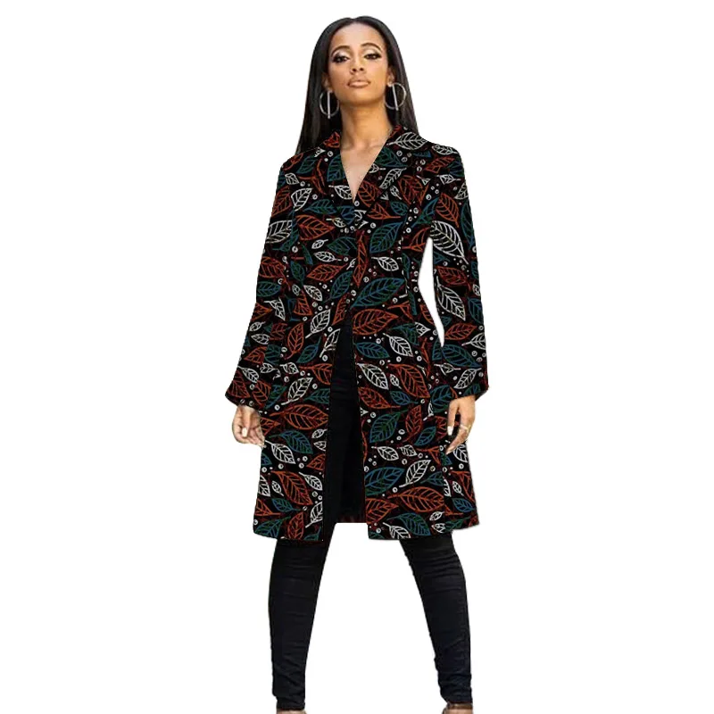 

Elegant Female Long Jackets African Fashion Wax Print Ankara Outfit Casual Colorful Women's Coat
