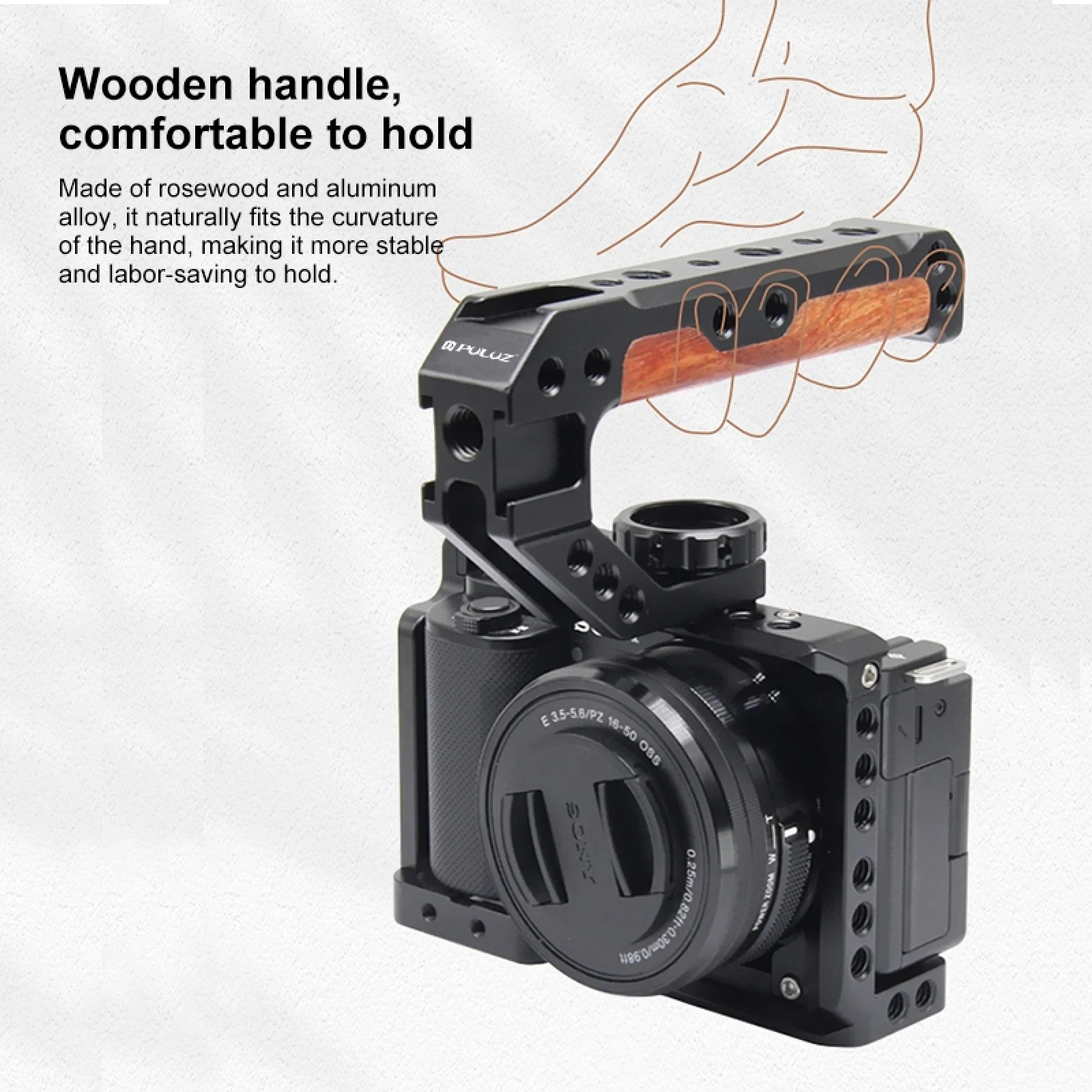 PULUZ Handgrips Camera Wooden Top Handle with Cold Shoe Mount & 1/4 and 3/8 Threaded Holes