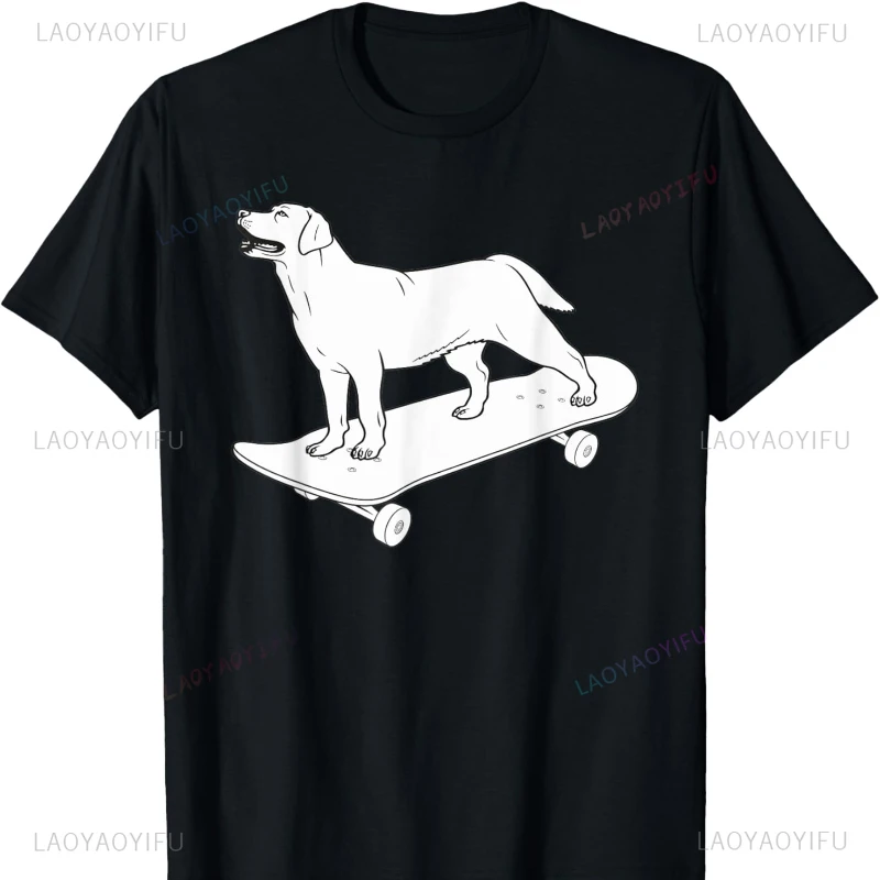Skateboard Labrador Retriever Dog Skateboarding Cotton T Shirt Harajuku Streetwear T Shirts for Men Graphic T Shirts Fashion Top